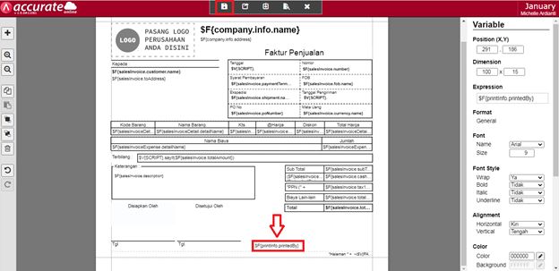 Nama Pengguna Cetak Faktur Penjualan di Accurate Online