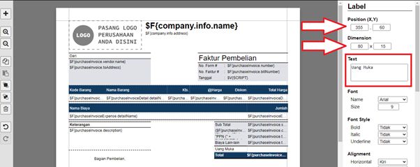 Nilai Uang Muka Pembelian di Cetakan Faktur Accurate Online