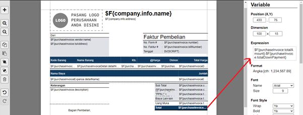 Nilai Uang Muka Pembelian di Cetakan Faktur Accurate Online