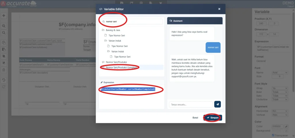 Nomor Seri Di Cetakan Klaim Pelanggan Accurate Online 4