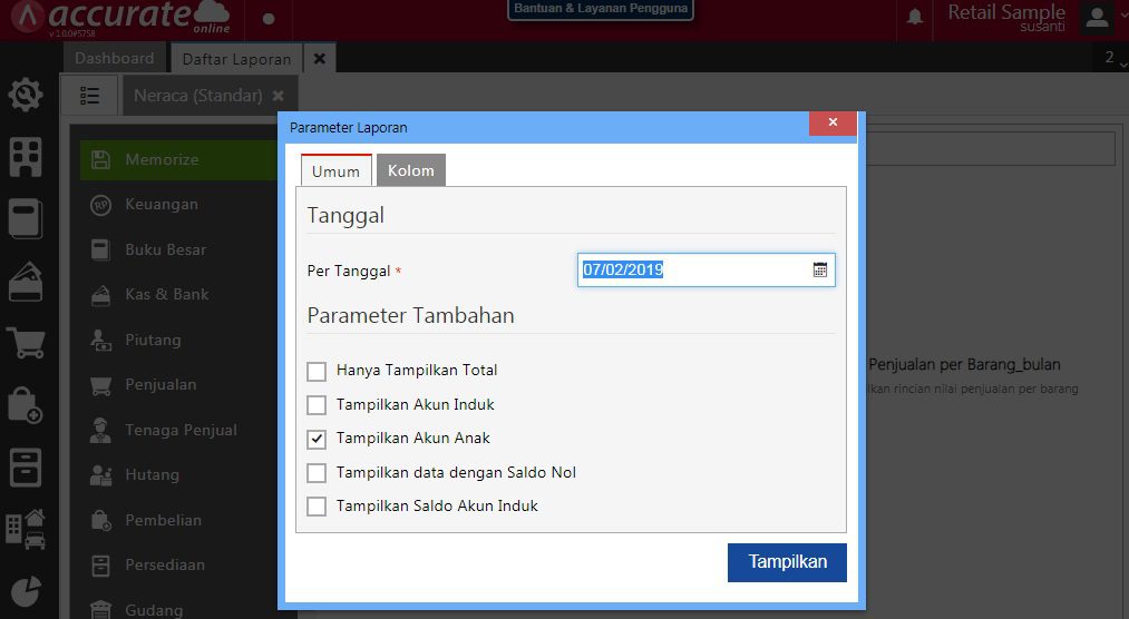 Panduan Ekspor Laporan Memorize pada Accurate Online