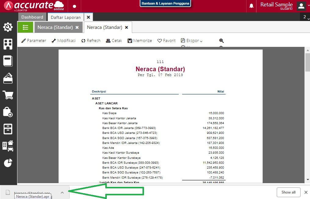 Panduan Ekspor Laporan Memorize pada Accurate Online