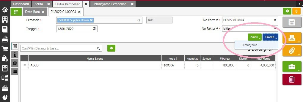 Pembayaran Ke Pemasok Sebagian Barang di Accurate Online