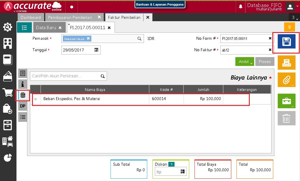 Pembelian Barang Dengan Biaya Tambahan di Accurate Online