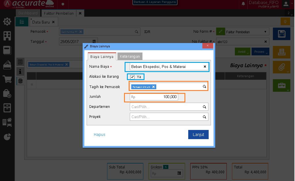 Pembelian Barang Dengan Biaya Tambahan di Accurate Online