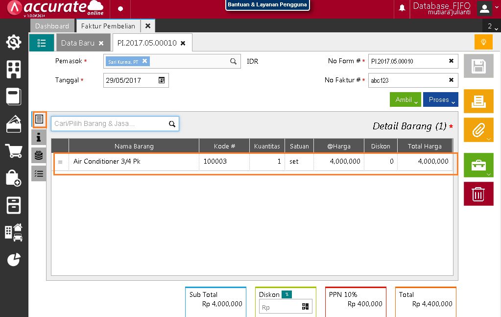 Pembelian Barang Dengan Biaya Tambahan di Accurate Online