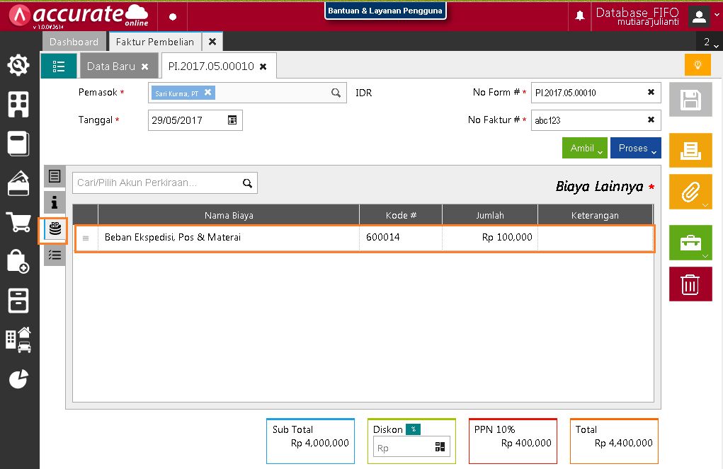 Pembelian Barang Dengan Biaya Tambahan di Accurate Online