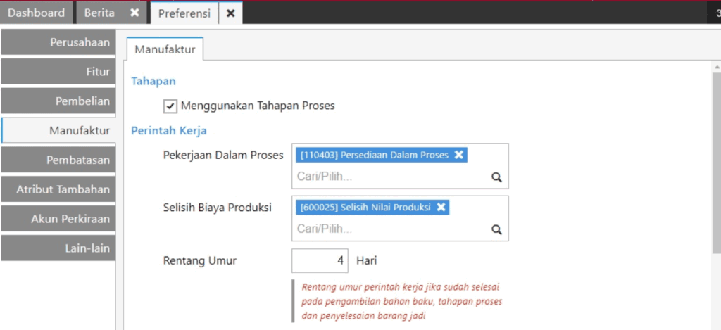 Pengaturan Preferensi Manufaktur pada Accurate Online