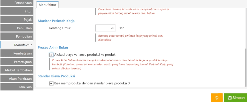 Pengaturan Preferensi Manufaktur pada Accurate Online