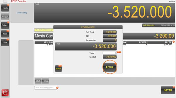 Pengembalian Barang di RENE menjadi Retur Penjualan