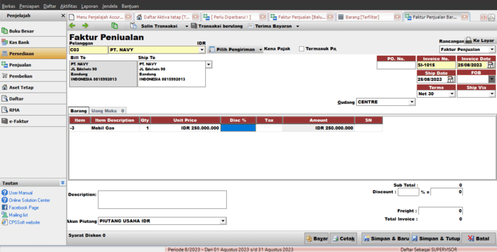 Penjualan Aktiva Tetap Melalui Invoice pada Accurate