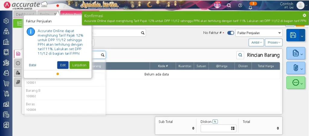 Pesan Konfirmasi Pengaturan Tarif Ppn Di Accurate Online 1