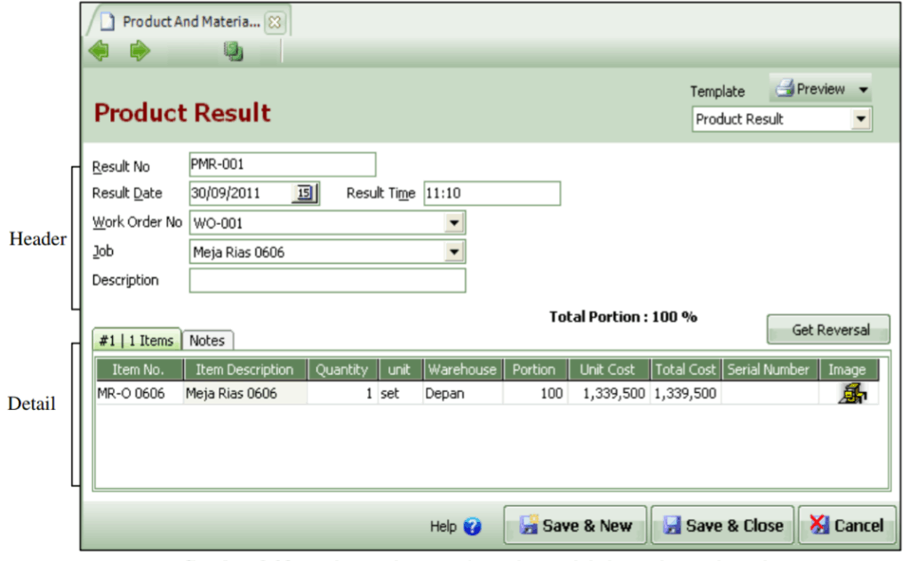 Product & Material Result di Aktivitas Pabrikasi Accurate
