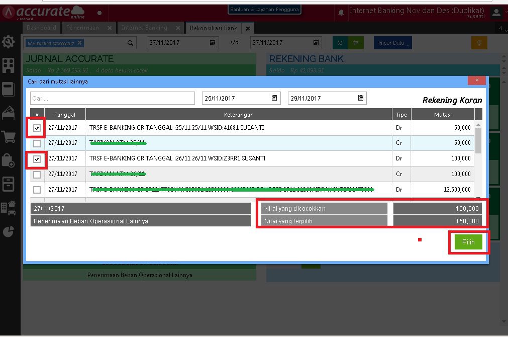 Rekonsiliasi Lebih Dari Mutasi Bank di Accurate Online