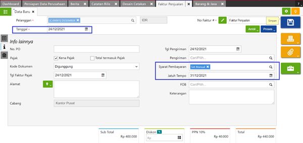 Rentang Jatuh Tempo di Faktur Penjualan Accurate Online