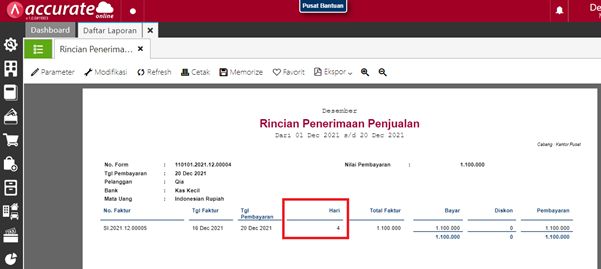 Rentang Penerimaan Penjualan di Laporan Accurate Online