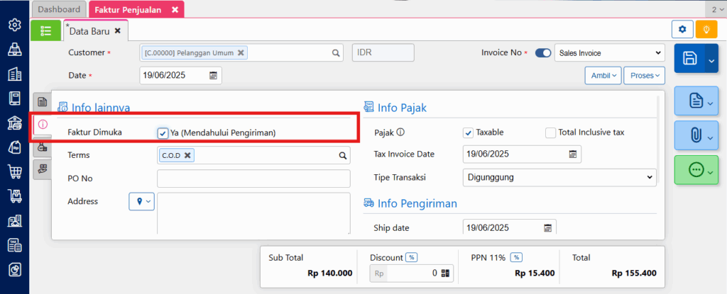 Retur Penjualan Untuk Faktur Dimuka pada Accurate Online