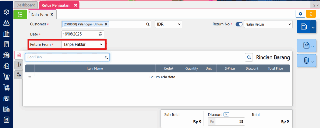 Retur Penjualan Untuk Faktur Dimuka pada Accurate Online