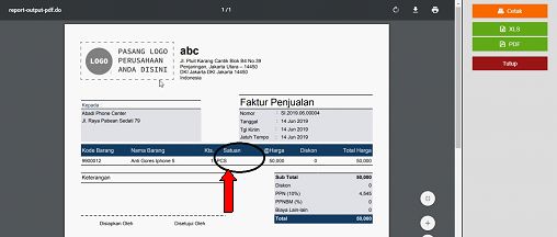 Satuan Barang di Cetakan Faktur Penjualan Accurate Online