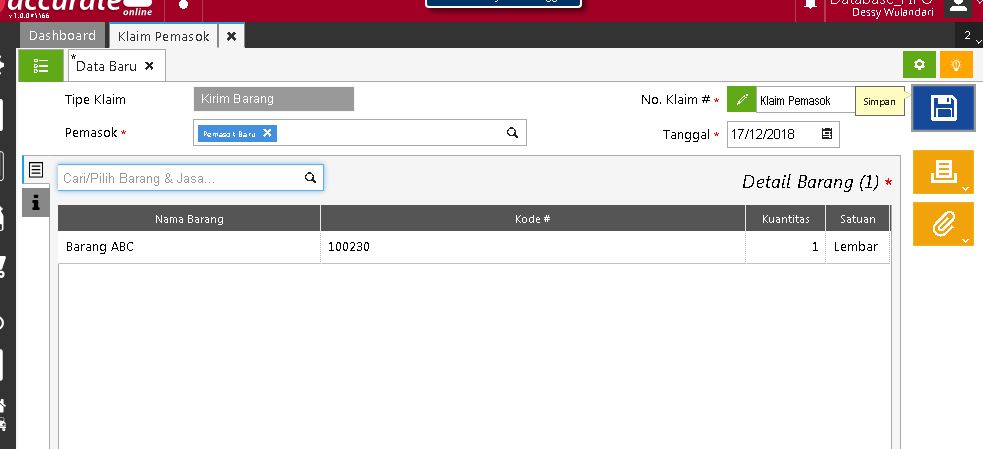 Selisih Nilai Persediaan di Klaim Pemasok Accurate Online