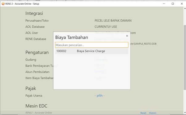 Sinkronisasi Service Charge di RENE ke Accurate Online