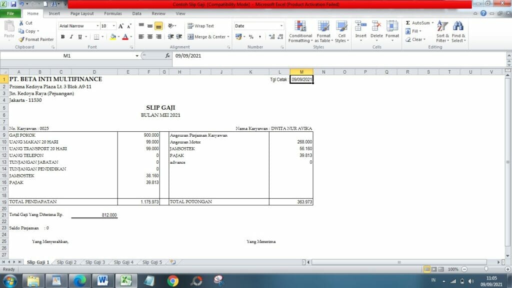 Slip Gaji Microsoft Excel