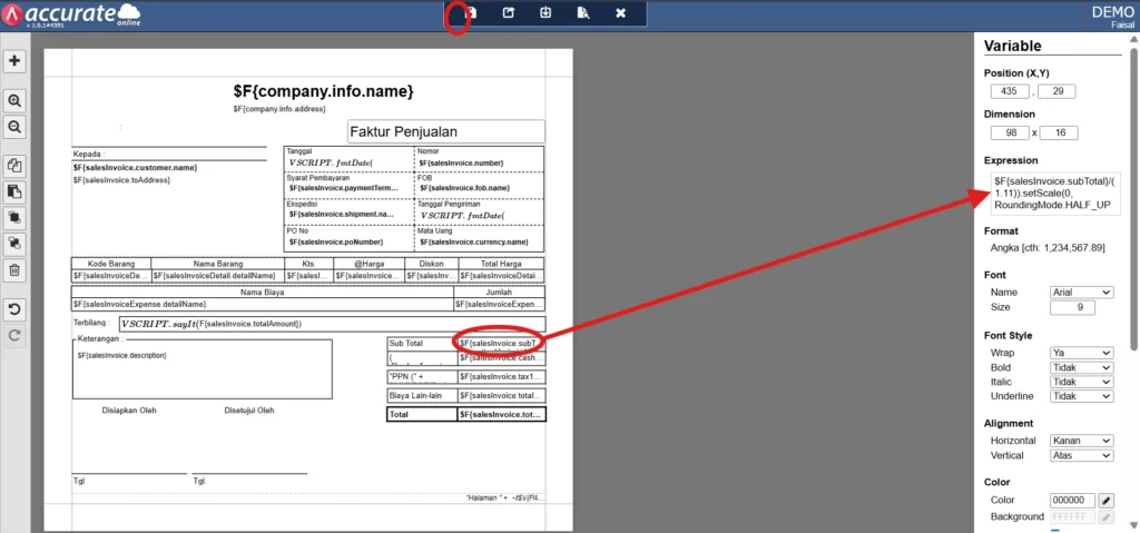 Subtotal Invoice Sebelum Pajak Di Cetakan Accurate Online 2