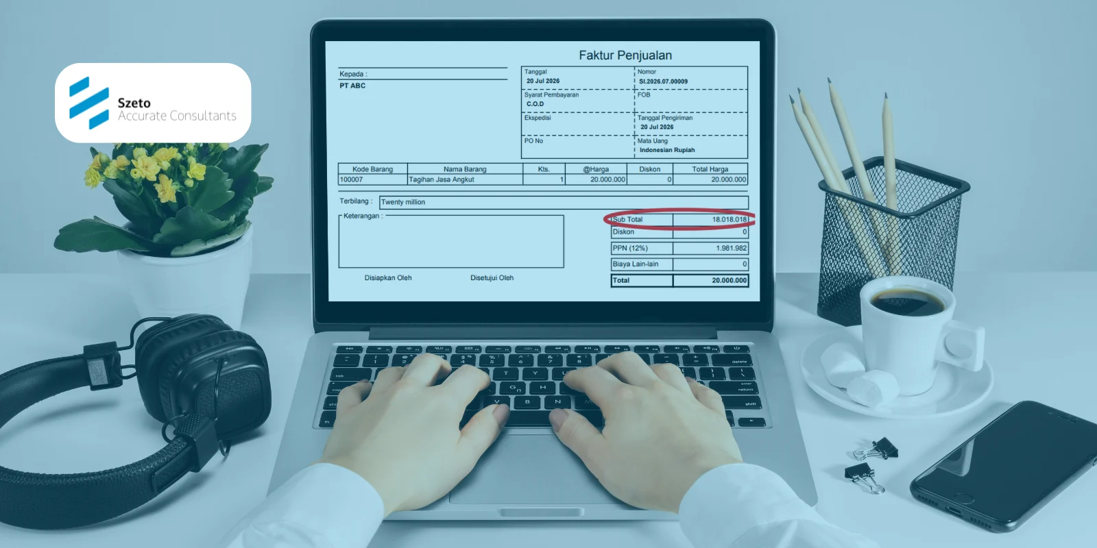 Subtotal Invoice Sebelum Pajak di Cetakan Accurate Online