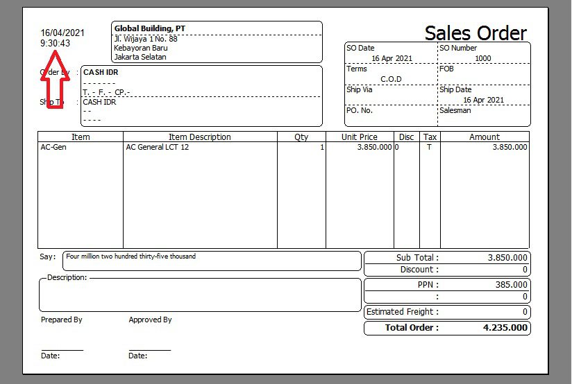 Tanggal dan Jam Input Transaksi di Preview SO Accurate
