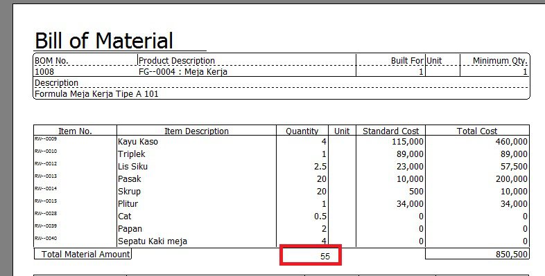 Total Quantity di Preview Bill Of Material (BoM) Accurate