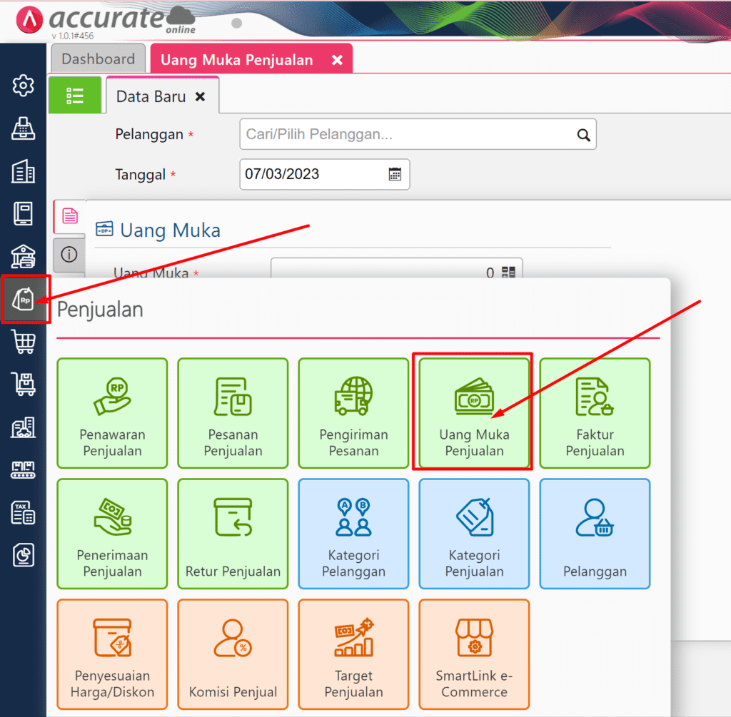 Uang Muka Penjualan dari Pesanan Penjualan Accurate Online