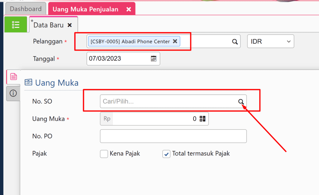 Uang Muka Penjualan dari Pesanan Penjualan Accurate Online