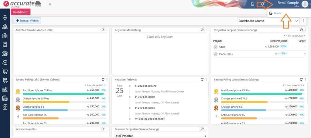 Cara Keluar dari Data Usaha di Accurate Online