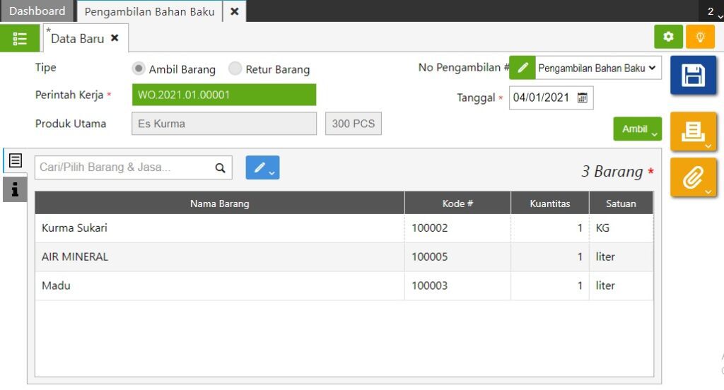 Cara Membuat Pengambilan Bahan Baku di Accurate Online