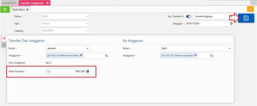 Cara Membuat Transfer Anggaran di Accurate Online