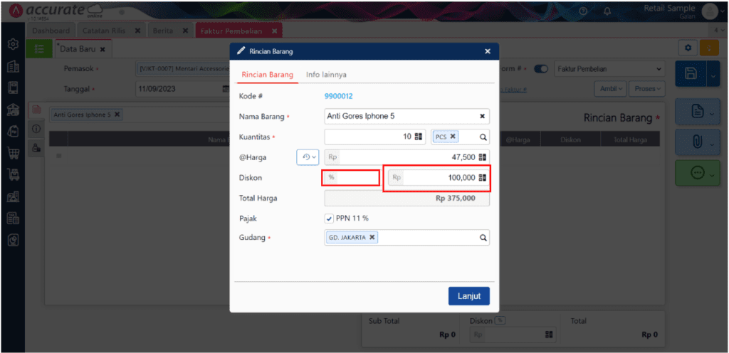 Menginput Transaksi dengan Diskon Final pada Accurate Online
